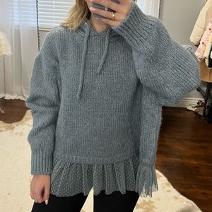 Zara Chunky Knit Hoodie with Tulle Trim